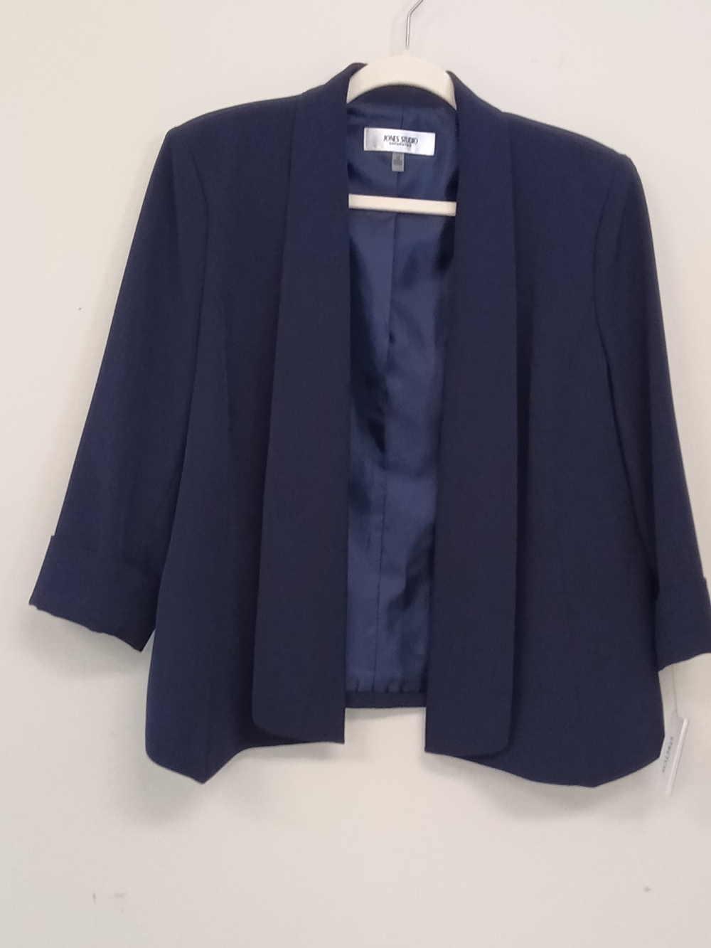 NWT Jones Studio Navy Blue Open Front Swing Stretch Work Wear Career Blazer 12